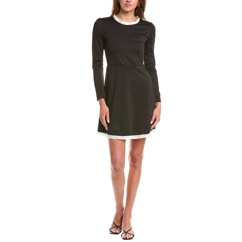 Reveriee Womens Eyelet Trim Mini Dress, Black